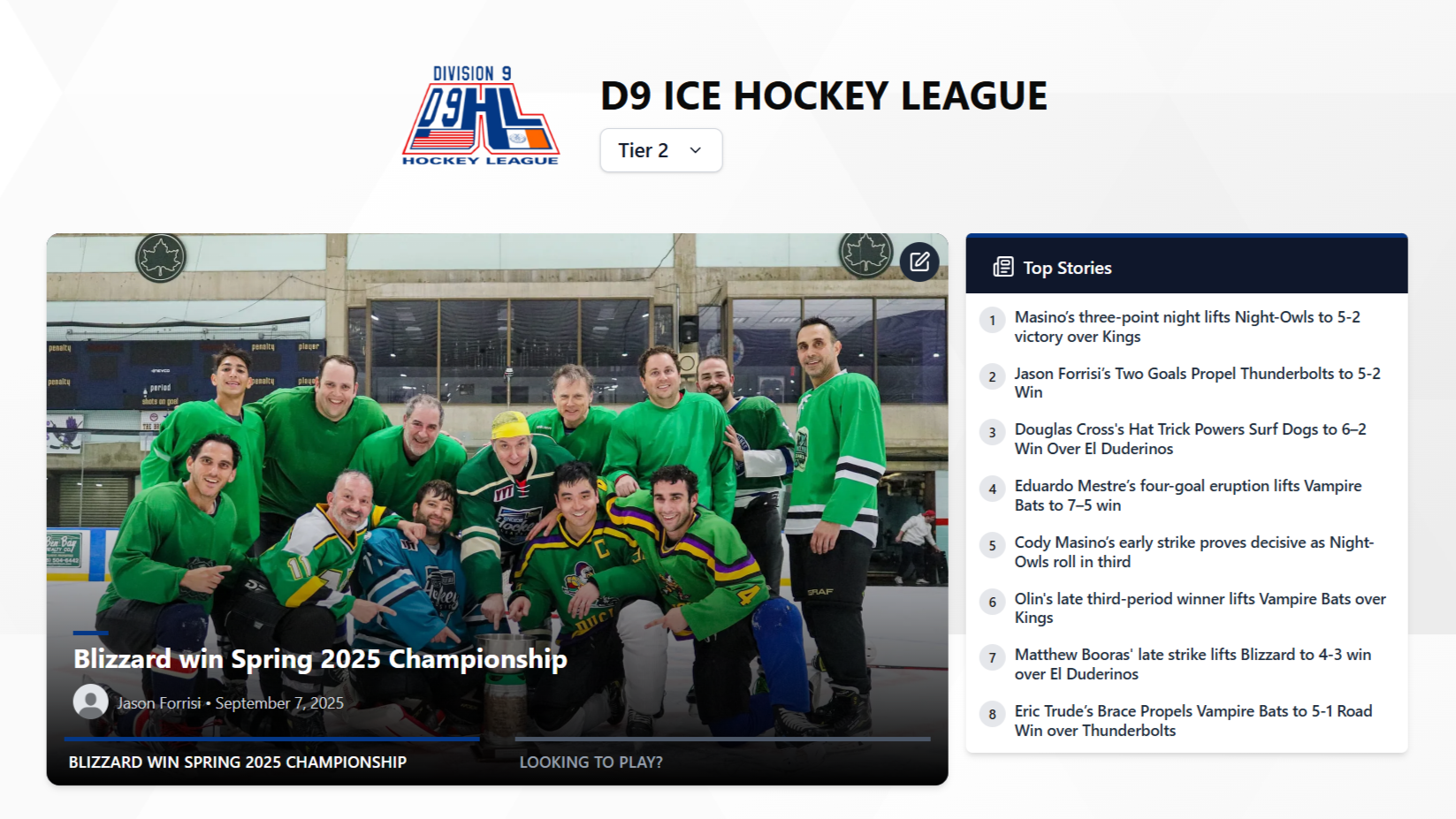 Top Stories - Automatically generates headlines for your league based on past results and upcoming games....